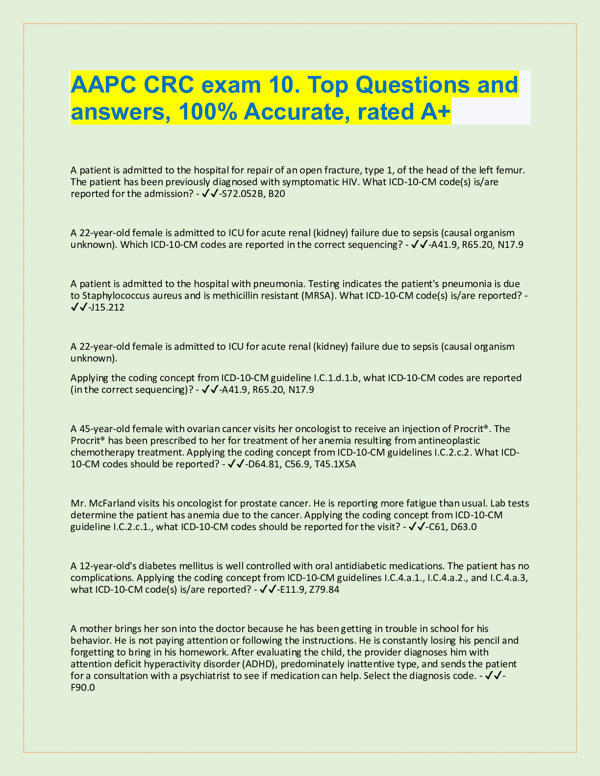Preview image for AAPC CRC exam 10. Top Questions and answers, 100% Accurate, rated A+